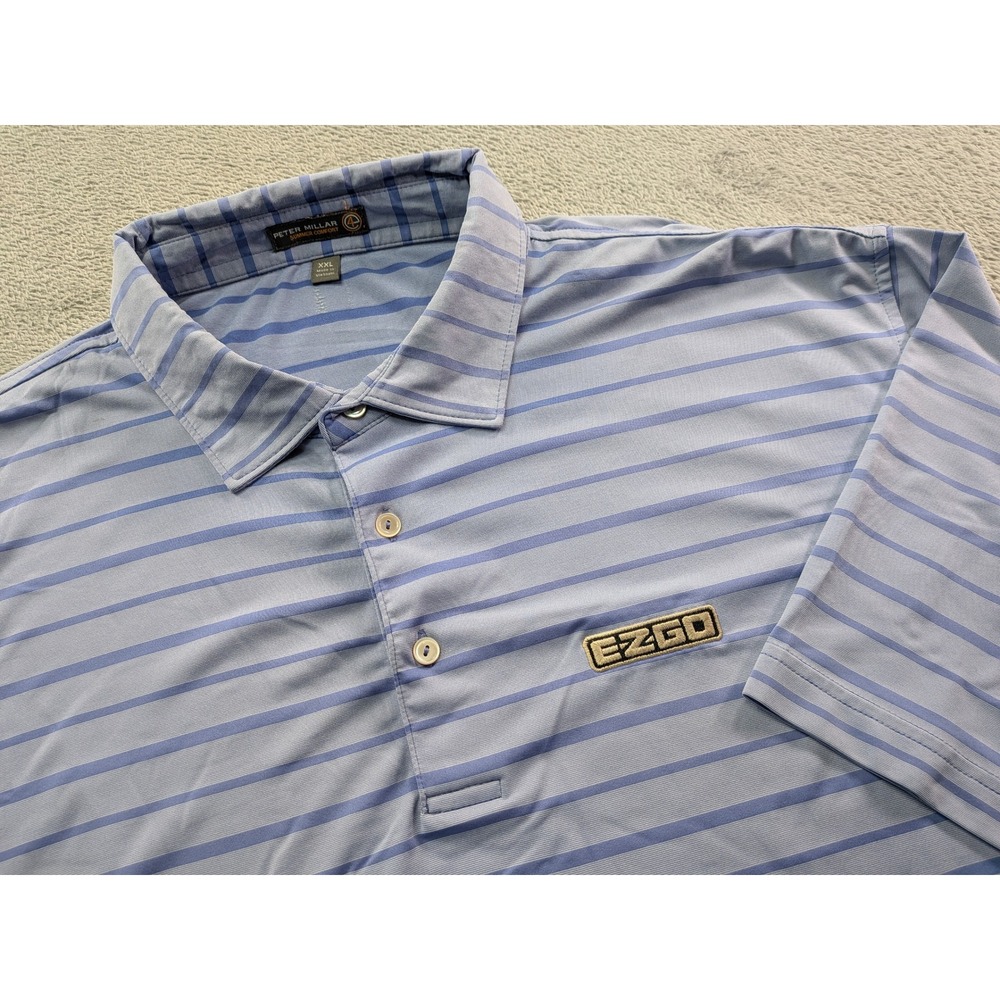 Peter Millar Summer Comfort EZGO Golf Polo Shirt Mens XXL Blue Striped Short Slv